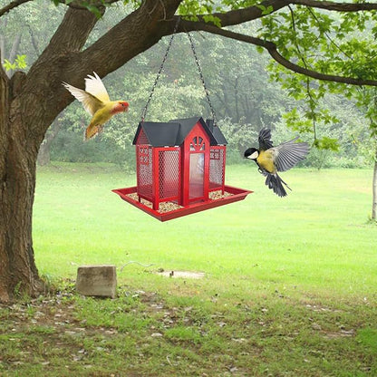 Charming House-Shaped Hanging Bird Feeder - Durable Metal Design for Wild Birds(pink) - view 6