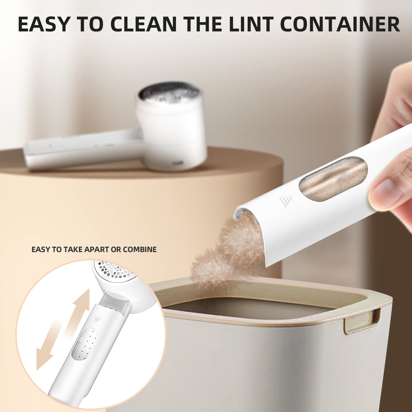 Rechargeable Electric Lint Remover with LED Display - 3 Speed Levels, USB-C Charging, 2600mAh Battery(white) - view 4