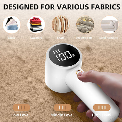 Rechargeable Electric Lint Remover with LED Display - 3 Speed Levels, USB-C Charging, 2600mAh Battery(white) - view 5