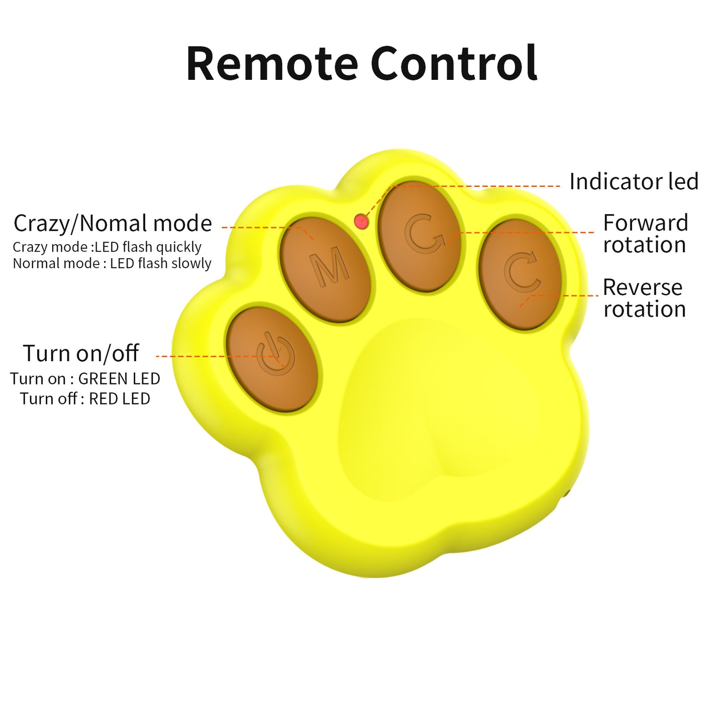 Interactive Auto Pet Toy Ball with Remote Control - USB Rechargeable, LED Lights, Sturdy & Waterproof(yellow) - view 7