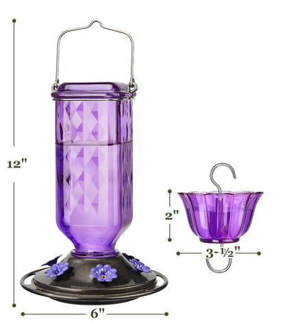 Elegant Hanging Hummingbird Feeder - Decorative Glass Nectar Bottle with Ant Moat, 6 Feeding Ports(Purple) - view 2