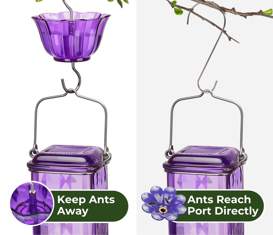 Elegant Hanging Hummingbird Feeder - Decorative Glass Nectar Bottle with Ant Moat, 6 Feeding Ports(Red) - view 5