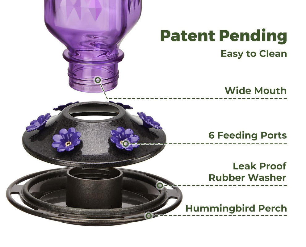 Elegant Hanging Hummingbird Feeder - Decorative Glass Nectar Bottle with Ant Moat, 6 Feeding Ports(Green) - view 4