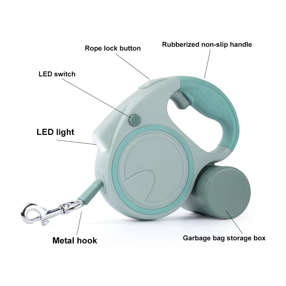 Pink 3M Retractable Dog Leash - Built-in LED Light (No Batteries) and Bag Holder - view 2
