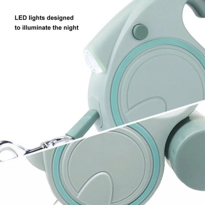 Green 3M Retractable Dog Leash - Built-in LED Light (No Batteries) and Bag Holder - view 5