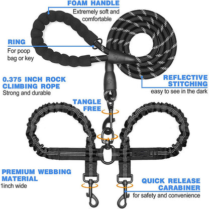 Orange Pet Double-Ended Rope + 1.5M Leash - Easy to walk two dogs, tangle-free design - view 4