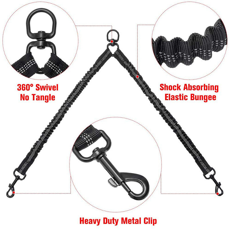Black Pet Double-Ended Rope + 1.5M Leash - Easy to walk two dogs, tangle-free design - view 7