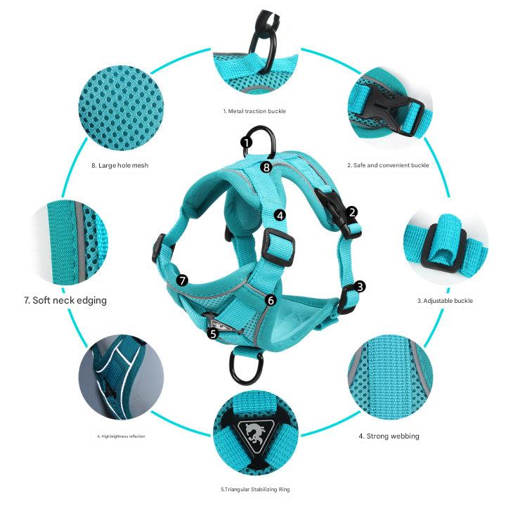 Blue Reflective Mesh Dog Harness and Leash Set - Adjustable No-Pull Vest - L - view 4