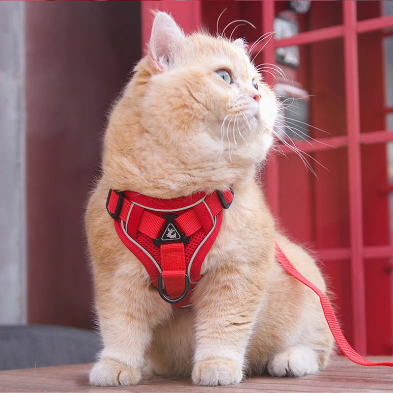 Red Reflective Mesh Dog Harness and Leash Set - Adjustable No-Pull Vest - S - view 2