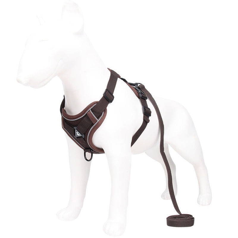 Brown Reflective Mesh Dog Harness and Leash Set - Adjustable No-Pull Vest - M - view 2