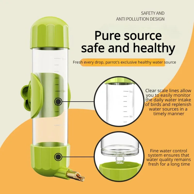 Green Automatic Bird Water Feeder Bottle (200ml) - Leakproof No-Drip Dispenser for Parrots - view 2
