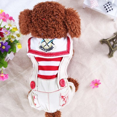 Red Cute Sailor Dog Outfit - Striped Shirt & Anchor Overalls for Small Dogs (Size : L) - view 4