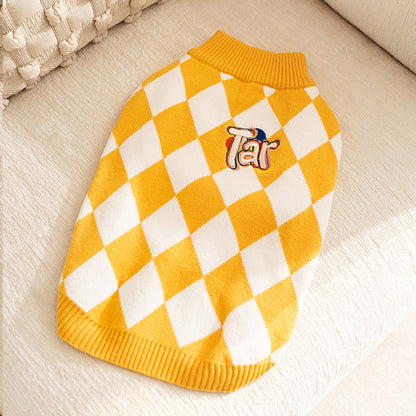 Classic Argyle Dog Sweater - Yellow & White Knit for Corgis & Medium Breeds (Size : L) - view 4