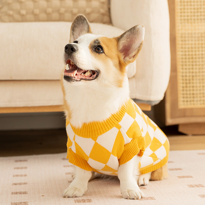 Classic Argyle Dog Sweater - Yellow & White Knit for Corgis & Medium Breeds (Size : XL) - view 2