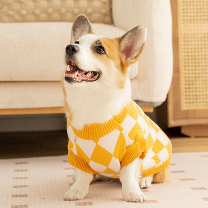 Classic Argyle Dog Sweater - Yellow & White Knit for Corgis & Medium Breeds (Size : XL) - view 2