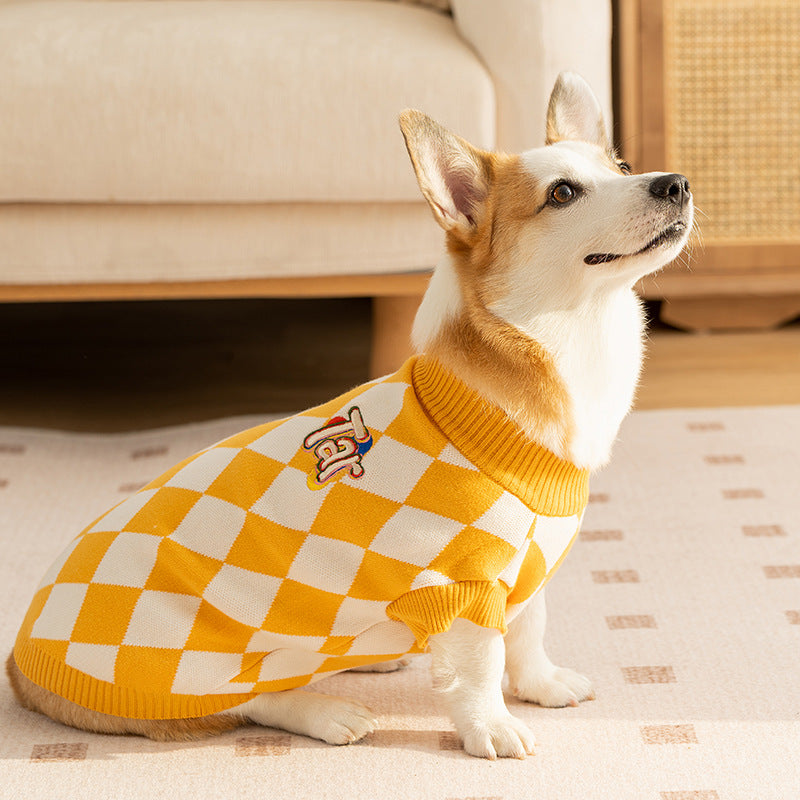 Classic Argyle Dog Sweater - Yellow & White Knit for Corgis & Medium Breeds (Size : XL) - view 3