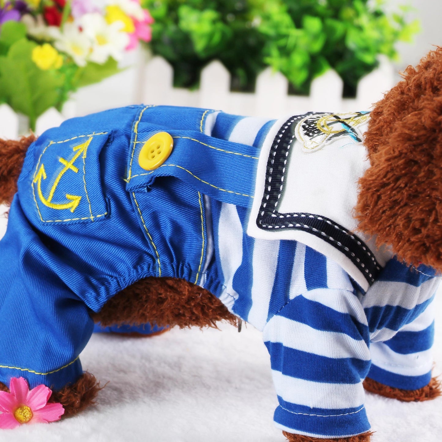 Blue Cute Sailor Dog Outfit - Striped Shirt & Anchor Overalls for Small Dogs (Size : L) - view 2