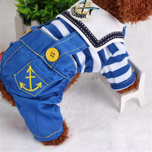 Blue Cute Sailor Dog Outfit - Striped Shirt & Anchor Overalls for Small Dogs (Size : XL)