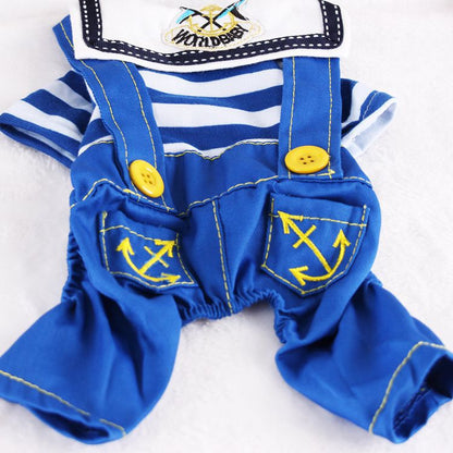 Blue Cute Sailor Dog Outfit - Striped Shirt & Anchor Overalls for Small Dogs (Size : XXL) - view 3