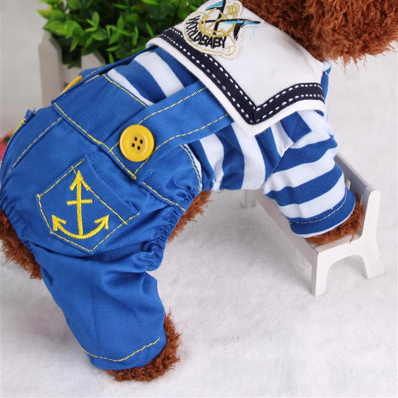 Blue Cute Sailor Dog Outfit - Striped Shirt & Anchor Overalls for Small Dogs (Size : S)