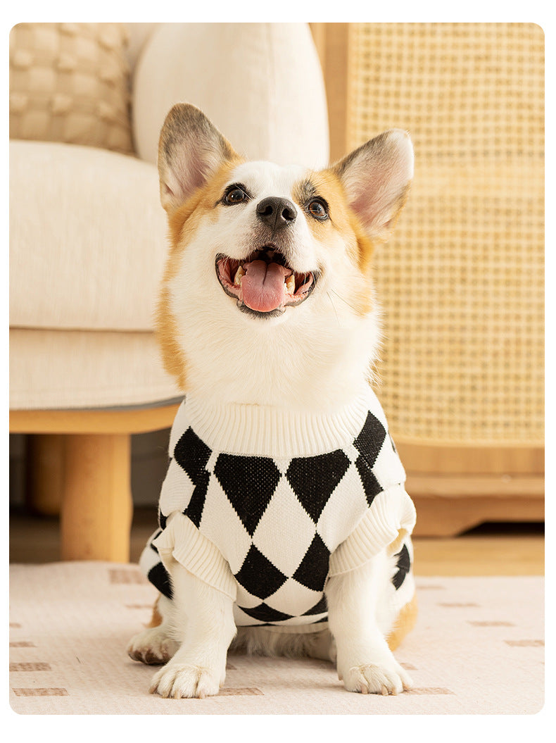 Classic Argyle Dog Sweater - Black & White Knit for Corgis & Medium Breeds (Size : XL) - view 3