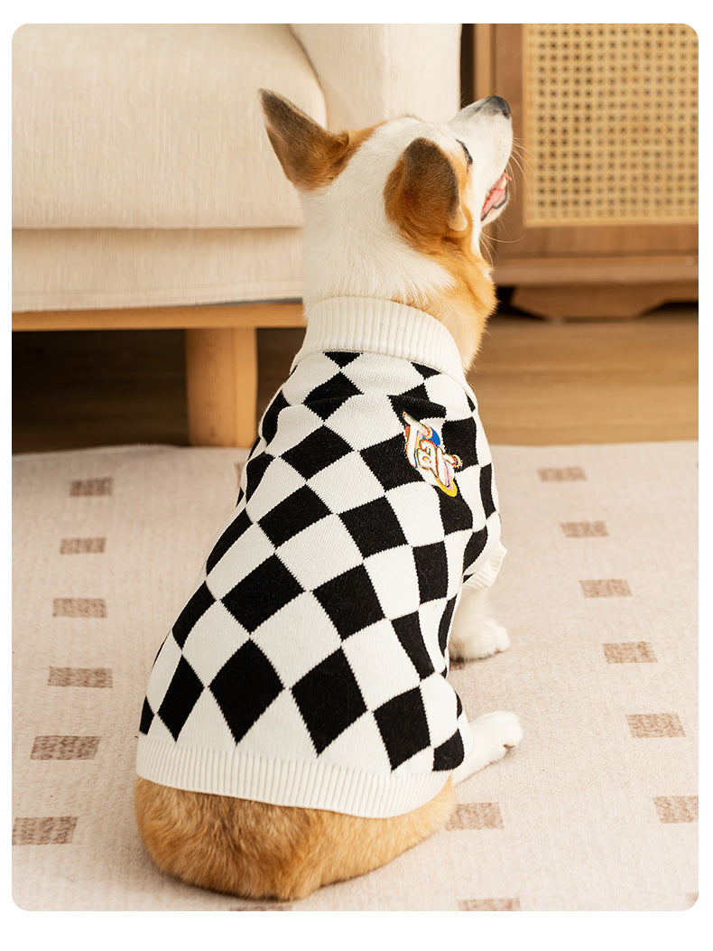 Classic Argyle Dog Sweater - Black & White Knit for Corgis & Medium Breeds (Size : XXl) - view 2