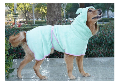 Green Hooded Dog Bathrobe - Super Absorbent, Adjustable Fit, Cozy Pet Towel (Size : XL)