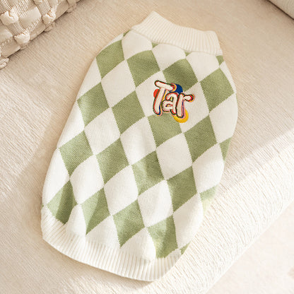 Classic Argyle Dog Sweater - Green & White Knit for Corgis & Medium Breeds (Size : L) - view 3