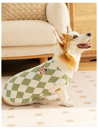 Classic Argyle Dog Sweater - Green & White Knit for Corgis & Medium Breeds (Size : S) - view 2