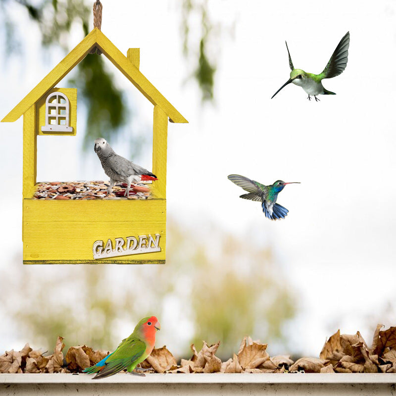 Pink Charming Wooden House Hanging Bird Feeder - Attract Wild Birds to Your Garden - view 3