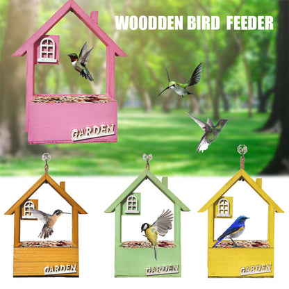 Yellow Charming Wooden House Hanging Bird Feeder - Attract Wild Birds to Your Garden - view 2
