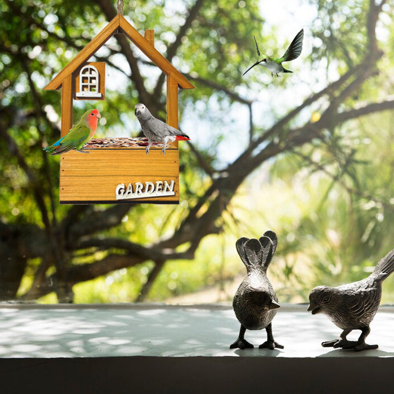 Yellow Charming Wooden House Hanging Bird Feeder - Attract Wild Birds to Your Garden - view 4