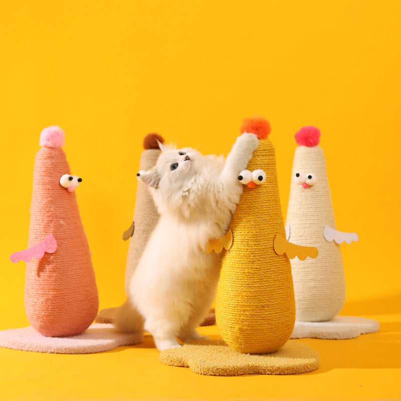 Beige Adorable Chick Cat Scratching Post - Durable Sisal Rope Scratcher Toy for Cats & Kittens - view 2