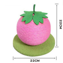 Pink Strawberry And Green Base Fun Fruit Shaped Sisal Cat Scratcher Ball - Durable Scratching Toy with Stable Base - view 2