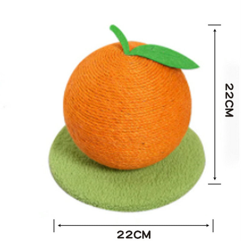 Orange Orange And Green Base Fun Fruit Shaped Sisal Cat Scratcher Ball - Durable Scratching Toy with Stable Base - view 2