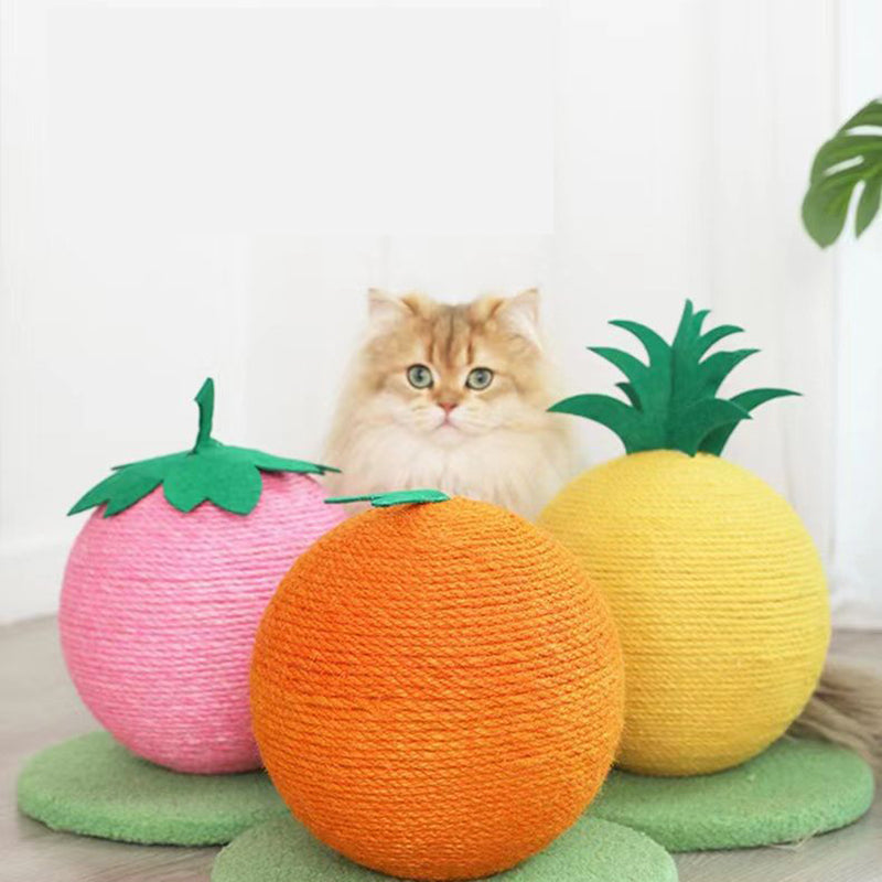 Orange Orange And Green Base Fun Fruit Shaped Sisal Cat Scratcher Ball - Durable Scratching Toy with Stable Base - view 5