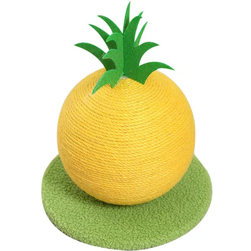 Yellow Pineapple And Green Base Fun Fruit Shaped Sisal Cat Scratcher Ball - Durable Scratching Toy with Stable Base - view 2