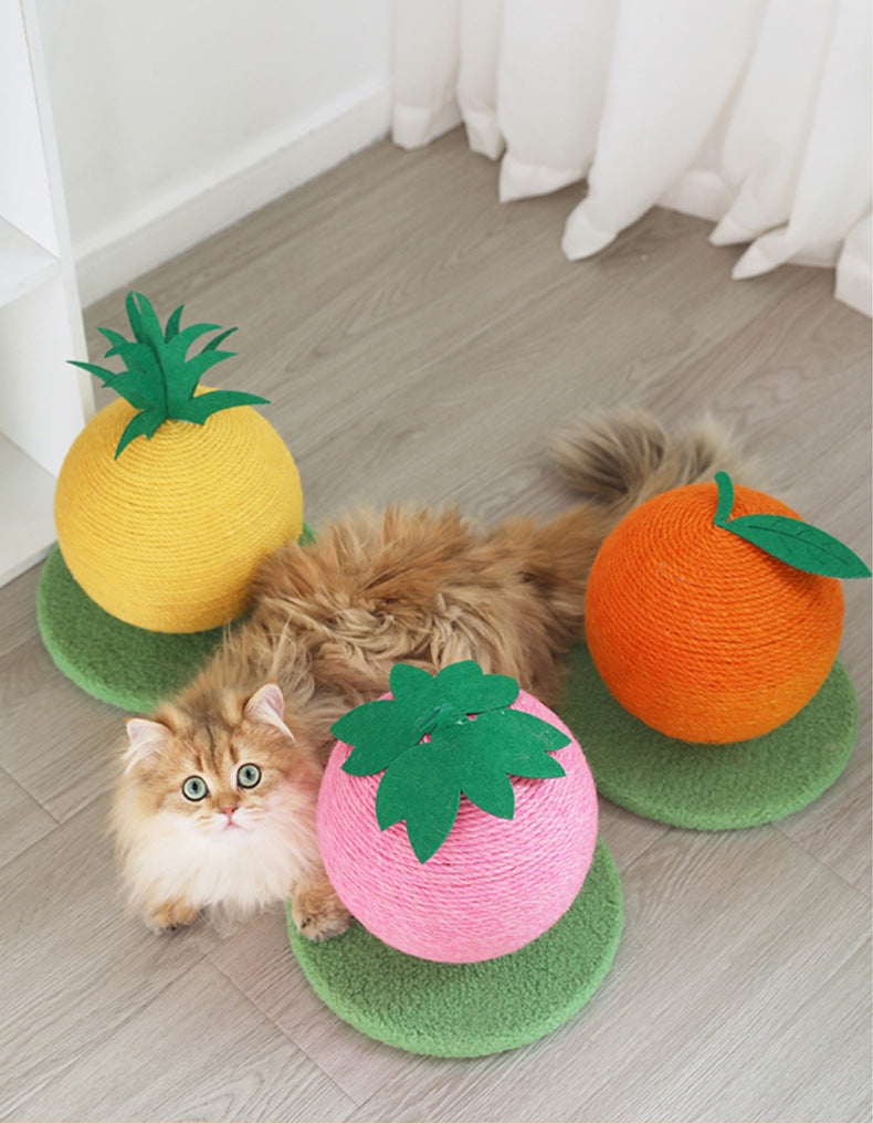 Yellow Pineapple And Green Base Fun Fruit Shaped Sisal Cat Scratcher Ball - Durable Scratching Toy with Stable Base - view 4