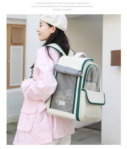 Beige And Pink Spacious Pet Carrier Backpack with Clear Window - Comfortable Travel Bag for Cats & Small Dogs - view 8