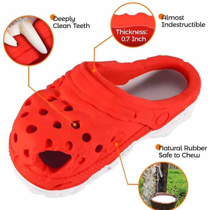 Size S Red Tough Slipper Dog Chew Toy - Natural Rubber Treat Dispenser & Teeth Cleaner for Interactive Play & Boredom Relief - view 3