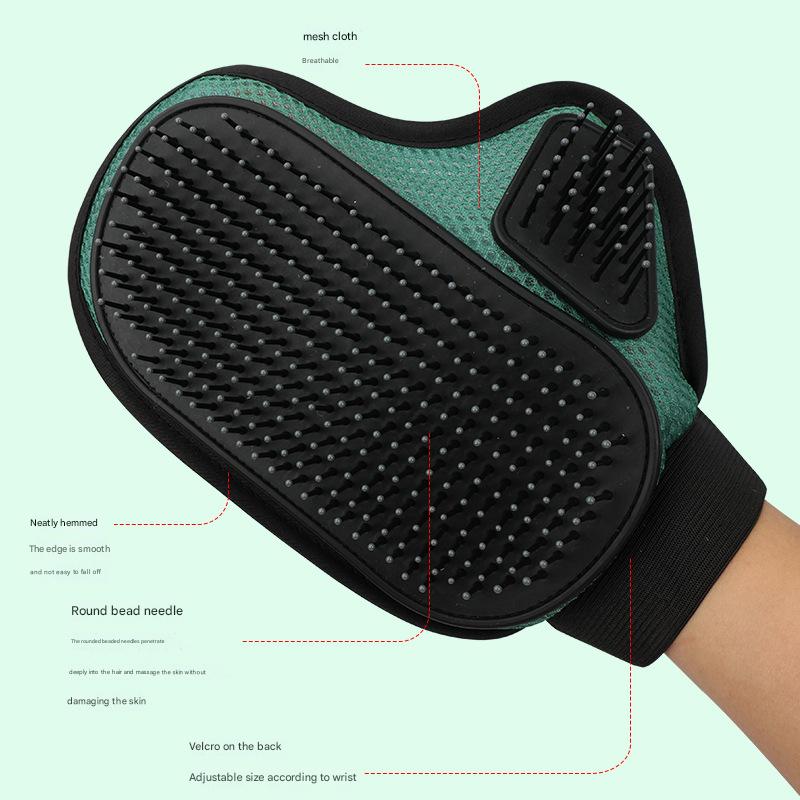2 Pcs Green And Black Pet Grooming Glove - Gentle Deshedding & Massage Mitt for Dogs & Cats, Efficient Fur Remover - view 3