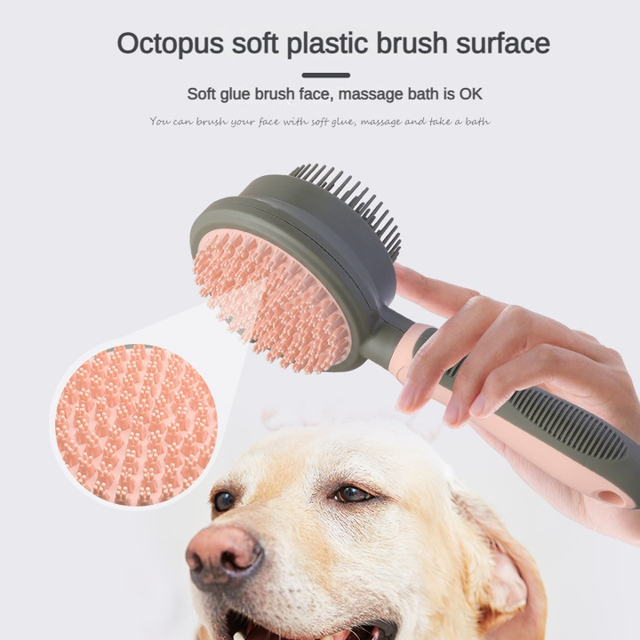 Pink And Grey Dual-Sided Pet Grooming Brush - Self-Cleaning Slicker & Gentle Massage Bath Comb for Dogs & Cats - view 3