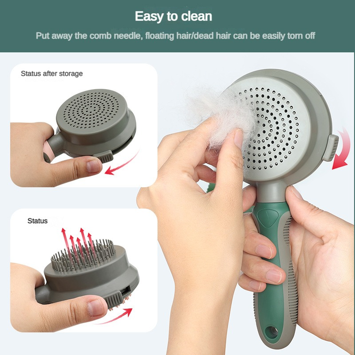 Pink And Grey Dual-Sided Pet Grooming Brush - Self-Cleaning Slicker & Gentle Massage Bath Comb for Dogs & Cats - view 4