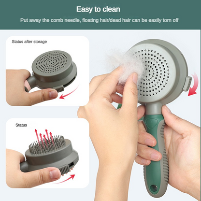 Green And Grey Dual-Sided Pet Grooming Brush - Self-Cleaning Slicker & Gentle Massage Bath Comb for Dogs & Cats - view 4