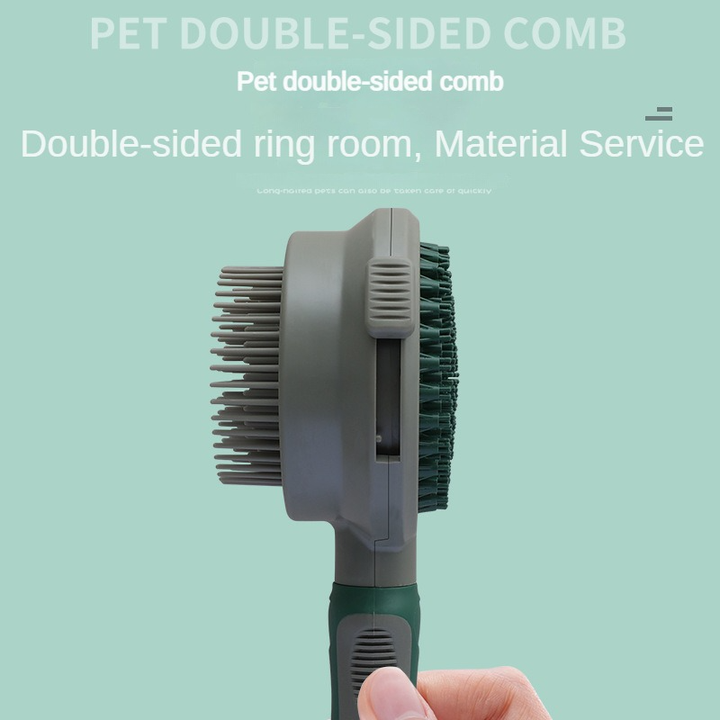 Green And Grey Dual-Sided Pet Grooming Brush - Self-Cleaning Slicker & Gentle Massage Bath Comb for Dogs & Cats - view 5