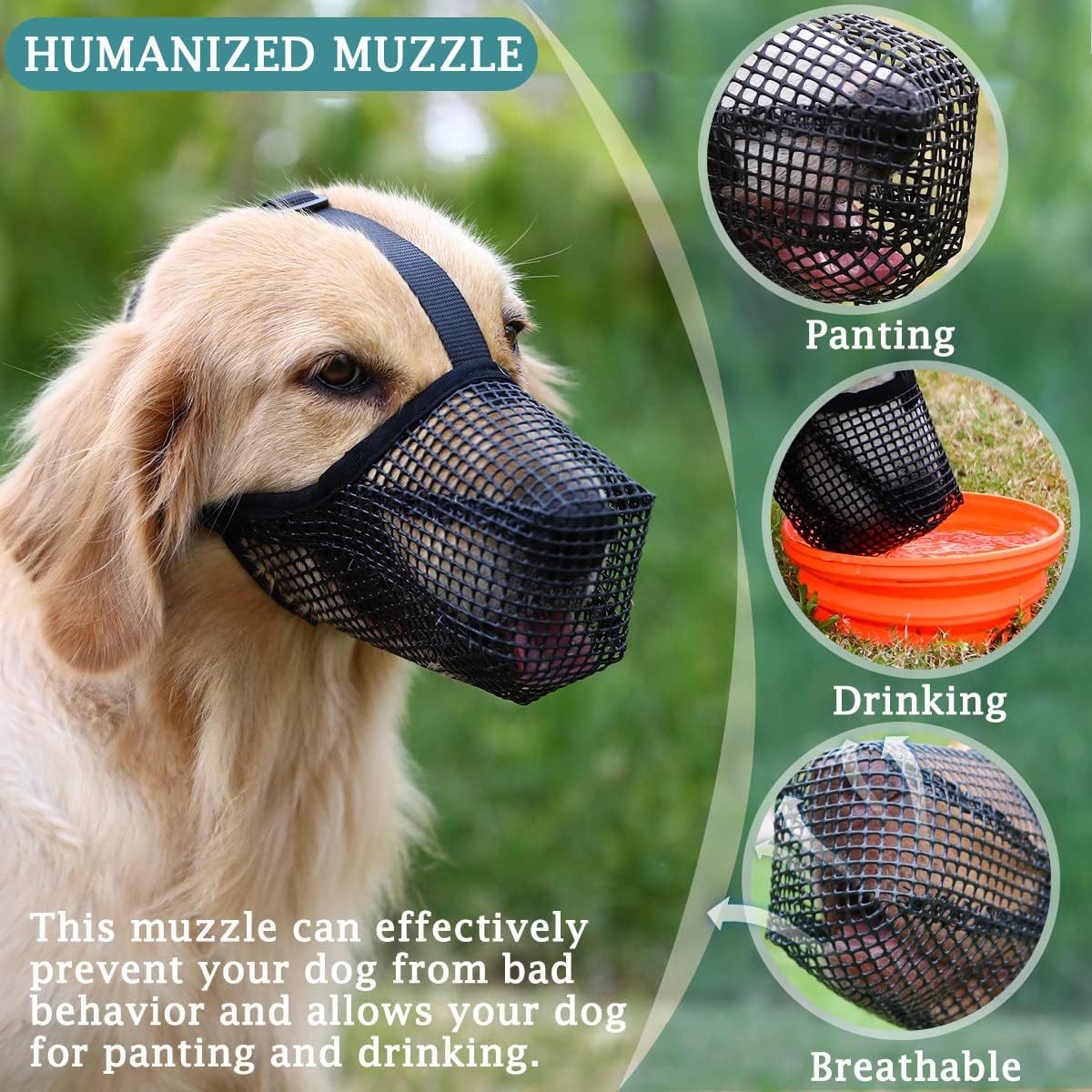 2 Pcs Size L Grey Breathable Mesh Dog Muzzle - Anti-Barking, Biting & Chewing - Adjustable & Comfortable Nylon Muzzle for Dogs - view 2