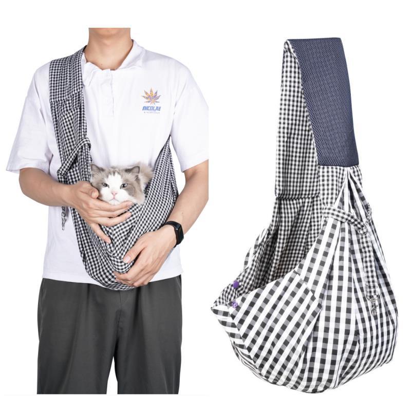 Black and White Checkered Comfortable Pet Sling Carrier for Small Dogs & Cats - Breathable Cotton Checkered Bag, Hands-Free, Safety Features - view 2