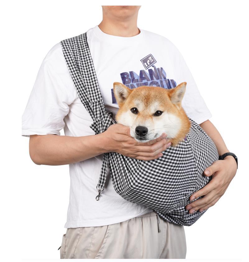 Black and White Checkered Comfortable Pet Sling Carrier for Small Dogs & Cats - Breathable Cotton Checkered Bag, Hands-Free, Safety Features - view 3