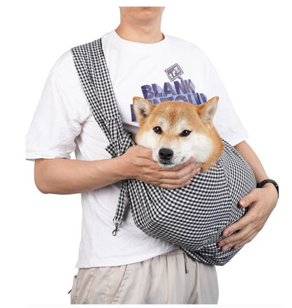 Black and White Checkered Comfortable Pet Sling Carrier for Small Dogs & Cats - Breathable Cotton Checkered Bag, Hands-Free, Safety Features - view 3
