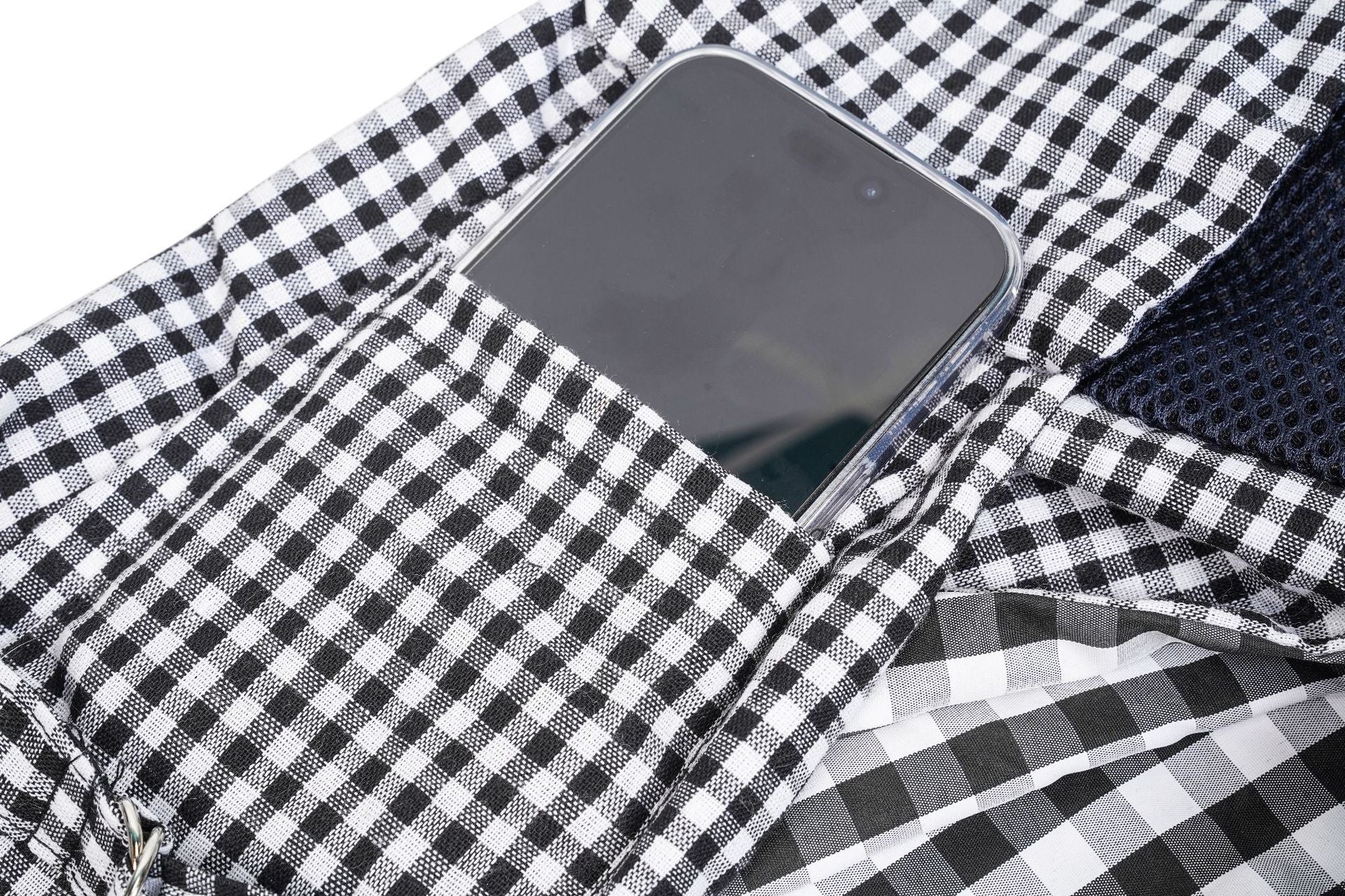 Black and White Checkered Comfortable Pet Sling Carrier for Small Dogs & Cats - Breathable Cotton Checkered Bag, Hands-Free, Safety Features - view 4